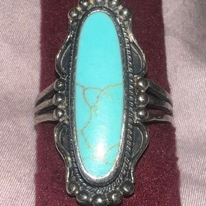 Vintage 925 Sterling Silver Turquoise Ring | Southwestern Boho Statement Ring